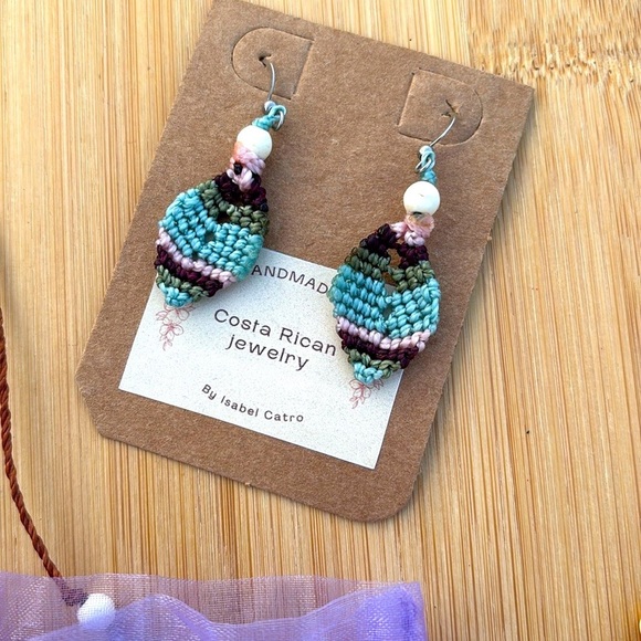 Brand New Handmade Costa Rican Adjustable Length Necklace & Earrings Set Colored - Picture 11 of 14